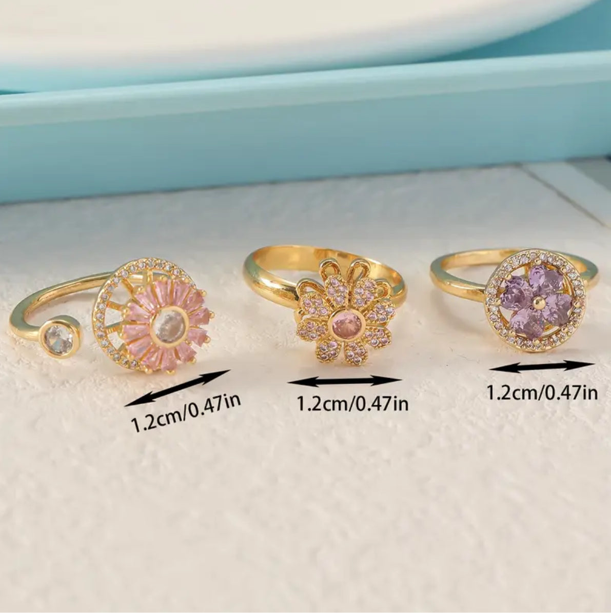 3-Pack anxiety rings flower design