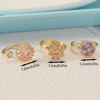 3-Pack anxiety rings flower design