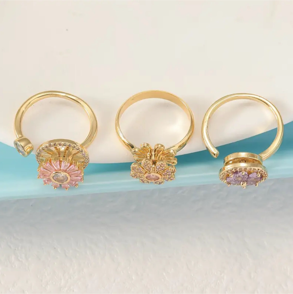 3-Pack anxiety rings flower design