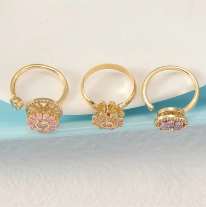 3-Pack anxiety rings flower design