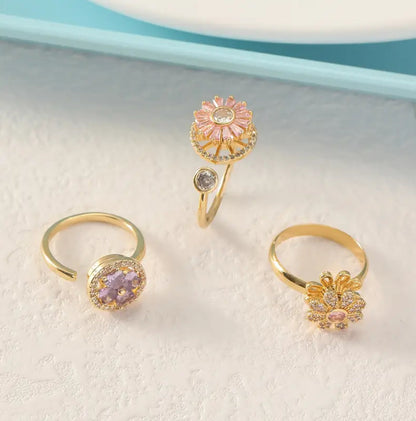 3-Pack anxiety rings flower design