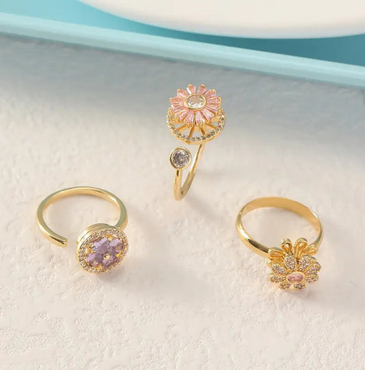 3-Pack anxiety rings flower design