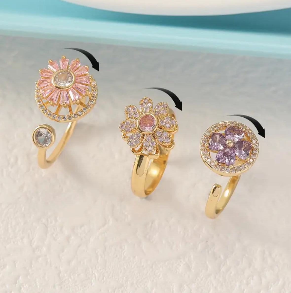 3-Pack anxiety rings flower design