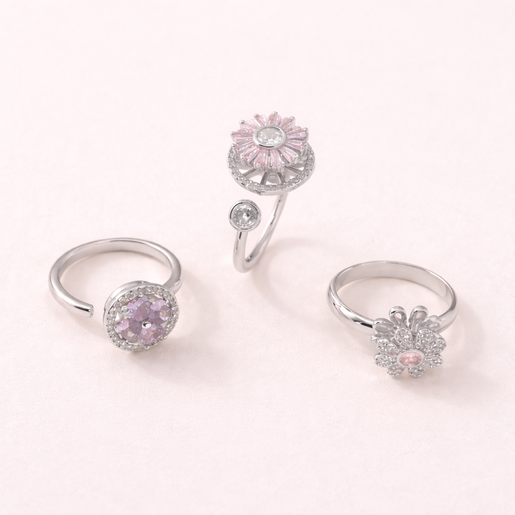 3-Piece Floral Spinner Ring Set