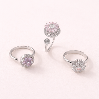 3-Piece Floral Spinner Ring Set