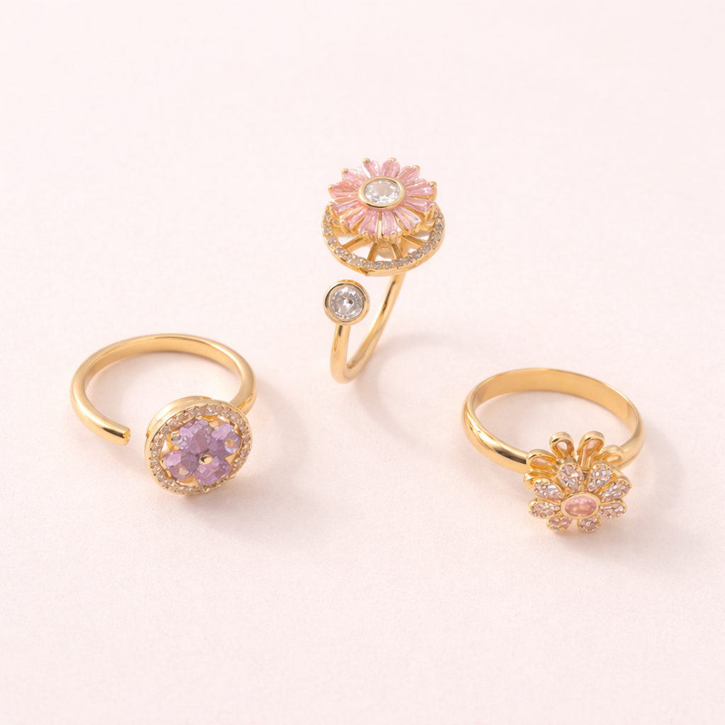 3-Piece Floral Spinner Ring Set